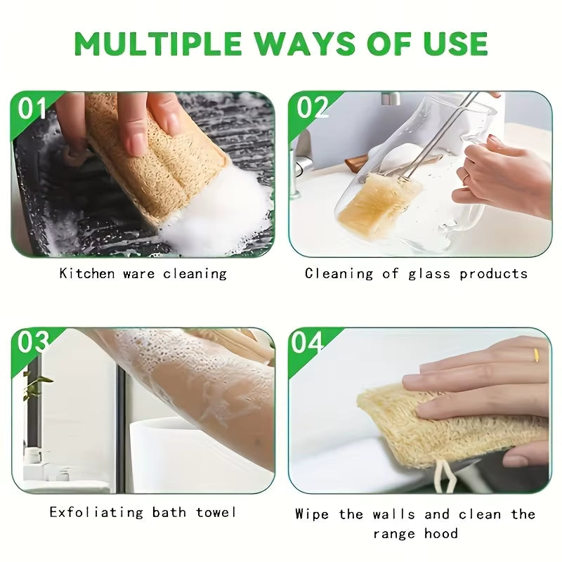 6Pcs Natural Loofah Exfoliating Sponges - Gentle Body Scrubber for Shower & Bath, Bamboo Fiber Cleaning Pads