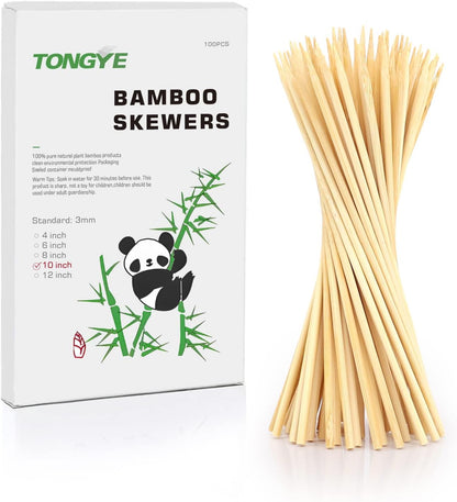 [100 PCS] 10 Inch Bamboo Skewers, Premium Wooden Skewers without Splinters, Skewers for Grilling, BBQ, Appetizer, Fruit Kabobs, Chocolate Fountain, Cocktail Toothpicks, and Food Skewer Sticks.