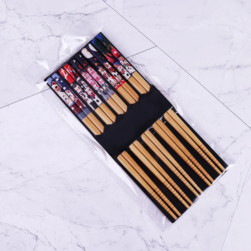5Pairs Japanese Bamboo Chopsticks for Sushi Non-Slip Food Sticks Hot Pot Reusable Chinese Chopsticks Tableware Kitchen Tools