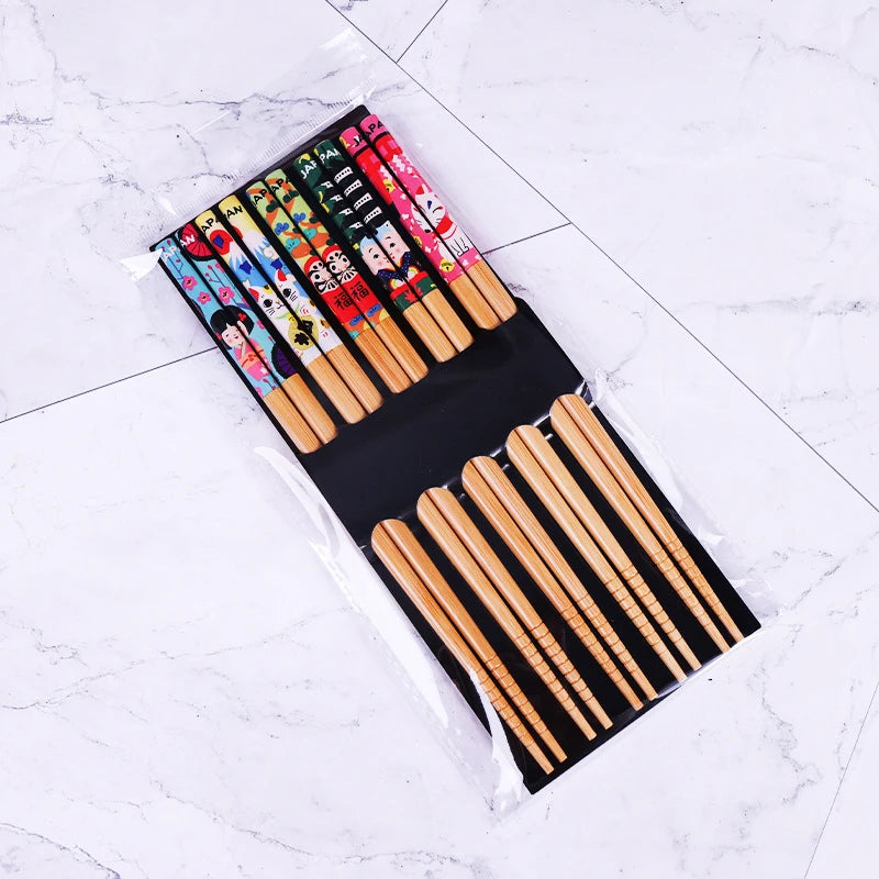 5Pairs Japanese Bamboo Chopsticks for Sushi Non-Slip Food Sticks Hot Pot Reusable Chinese Chopsticks Tableware Kitchen Tools