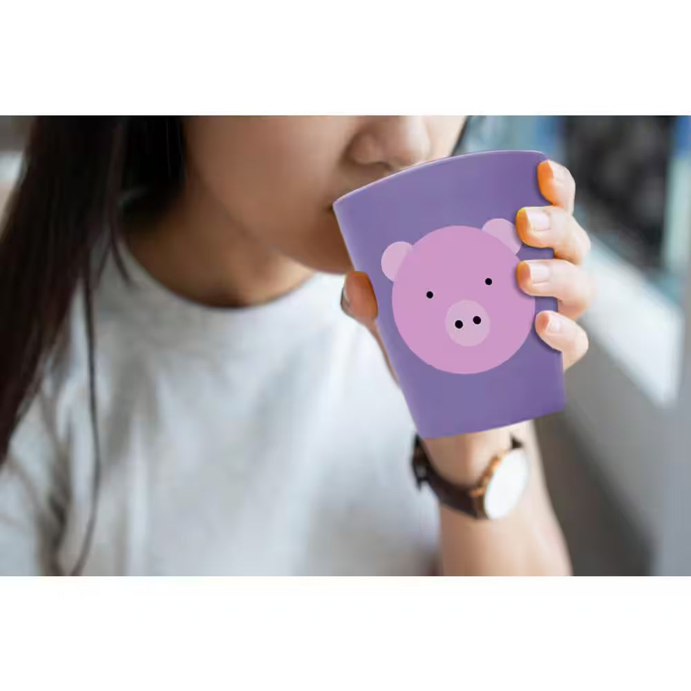 10Oz Kids Bamboo Cups Set of 4 Assorted Animals, Monkey, Pig, Lion, Bear