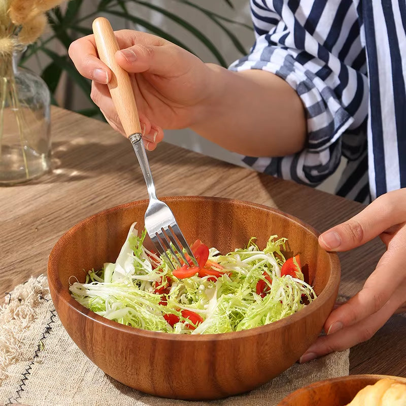 Acacia Wooden Fruit Salad Bowl, Japanese Style Rice Bowl, Single Wooden Ramadan Tableware, Utensils for Kitchen, Wood Soup Bowls