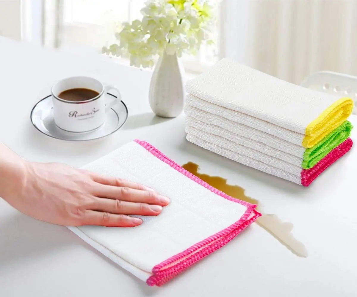 5/10Pcs Dishcloths Bamboo Dish Cloths Towels 12" X 12" Kitchen Wash Cloths Machine Washable Cleaning Cloths Absorbent Rags