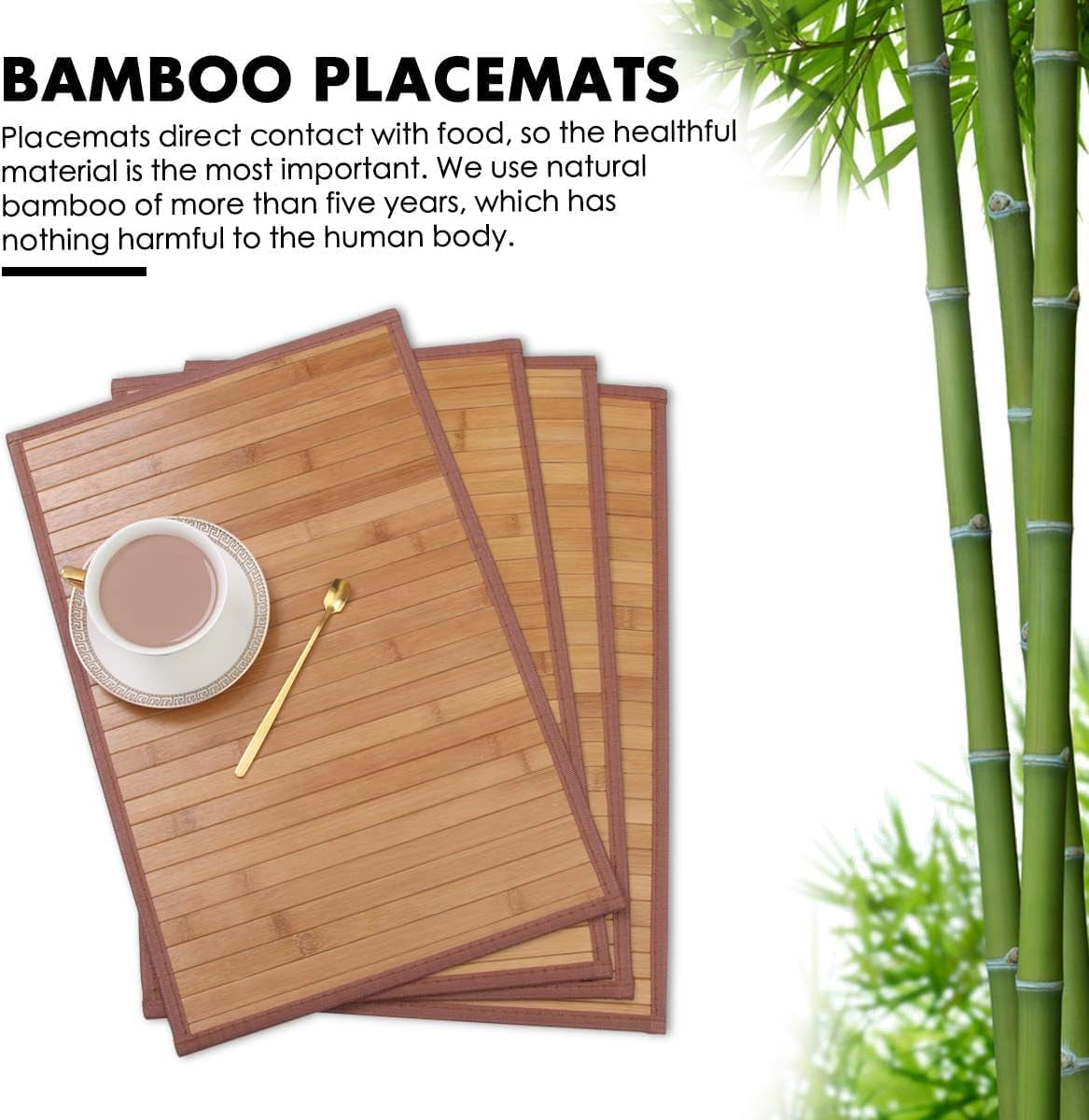 Bamboo Placemats for Dining Table, Placemats Set of 4,Stain-Resistant,Heat-Resistant Place Mats,Durable and Sturdy Dining Place Mats for Kitchen Table 11.5 * 17.5 Inch