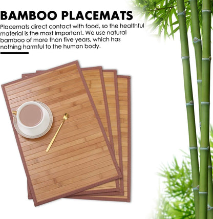 Bamboo Placemats for Dining Table, Placemats Set of 4,Stain-Resistant,Heat-Resistant Place Mats,Durable and Sturdy Dining Place Mats for Kitchen Table 11.5 * 17.5 Inch