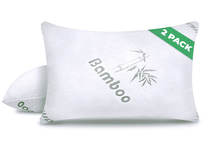 Memory Foam Pillows Queen Size Set of 2 - Cooling Bed Pillows for Sleeping - Back, Stomach, Side Sleeper Firm, Comfy Cool Shredded - 2 Pack, Rayon Derived from Bamboo for Adult, Teen, Kids