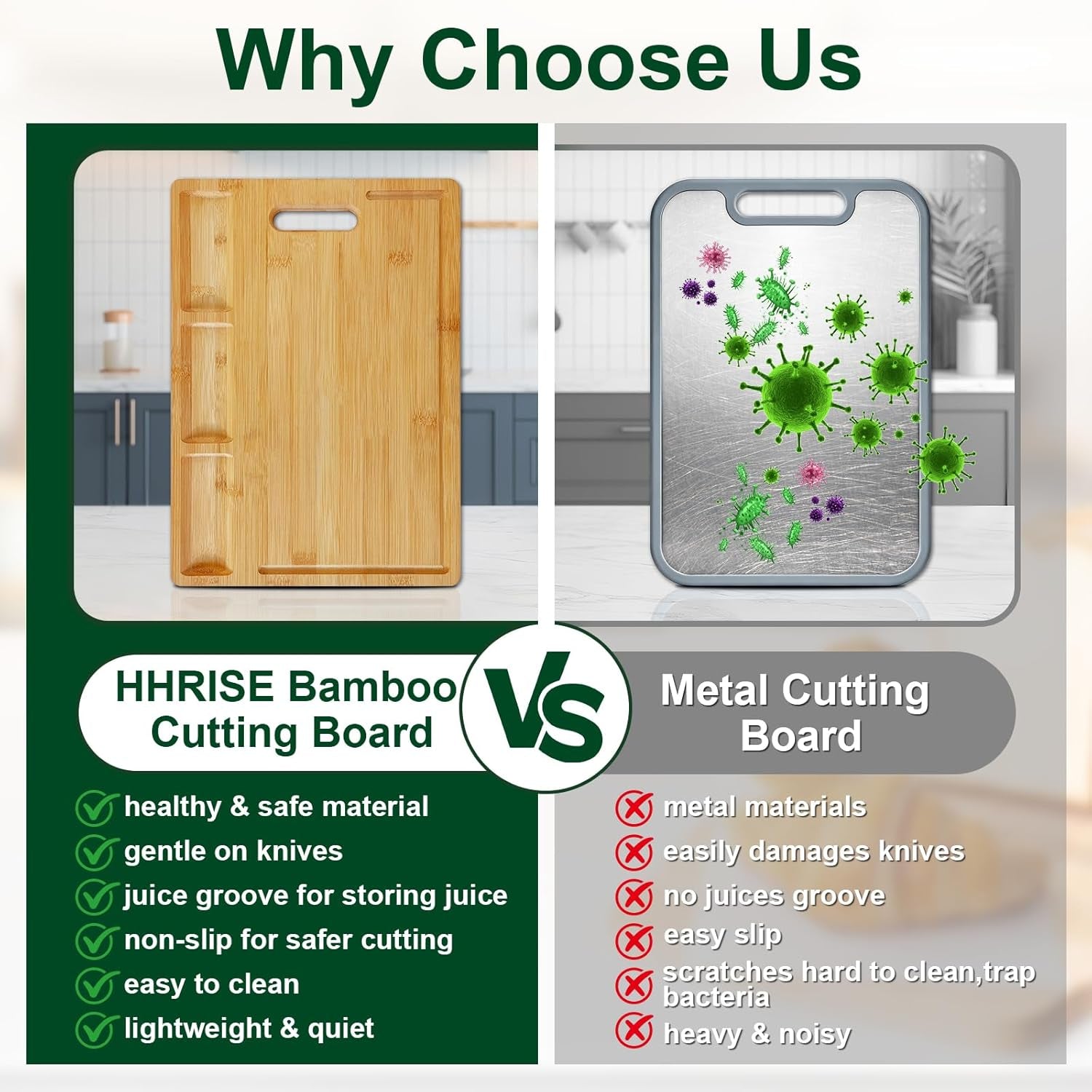 Bamboo Cutting Boards for Kitchen with 3 Compartments & Juice Grooves, Double-Sided Chopping Board with Handle, Kitchen Gifts, Wood Cutting Boards for Meats Vegetable Fruits (15.2X10.5X0.6'')