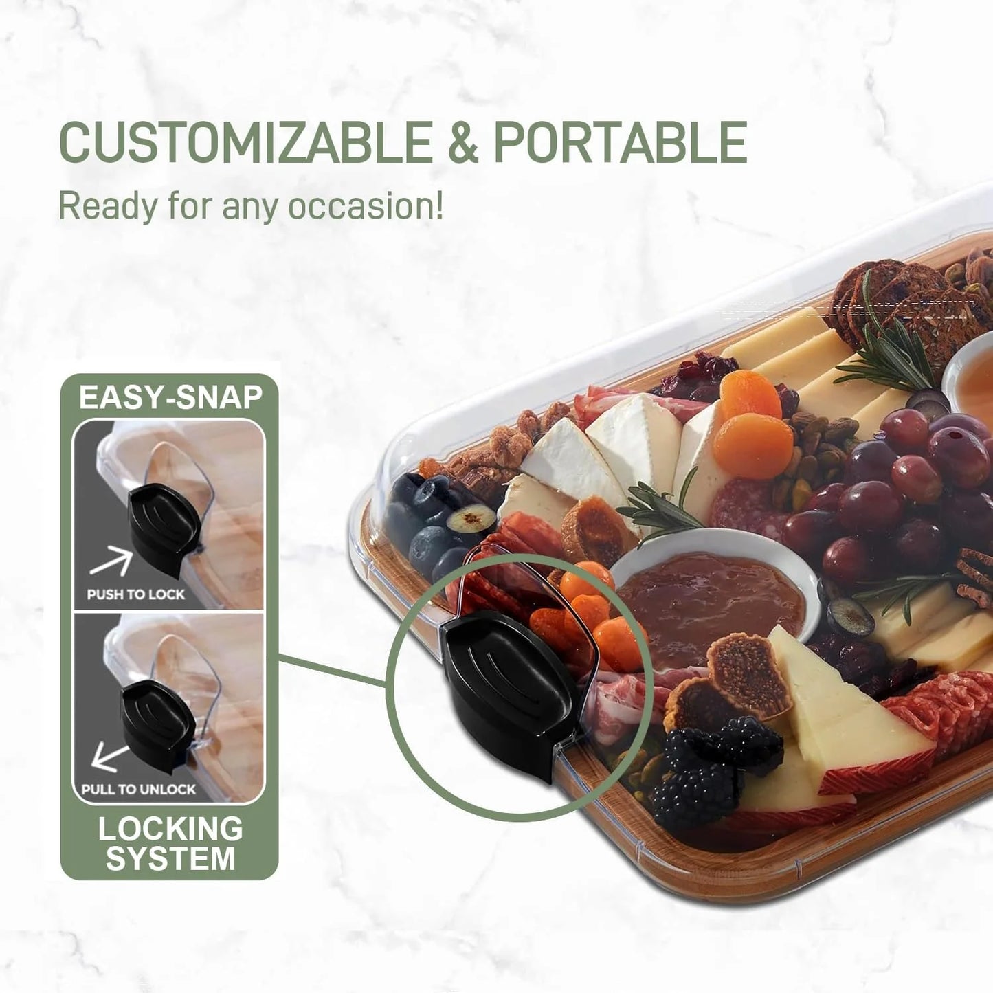 Bamboo Charcuterie Serving Board with Locking Clear Lid – Savorya