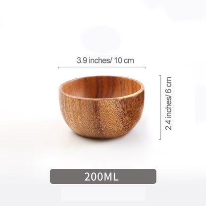 Acacia Wooden Fruit Salad Bowl, Japanese Style Rice Bowl, Single Wooden Ramadan Tableware, Utensils for Kitchen, Wood Soup Bowls