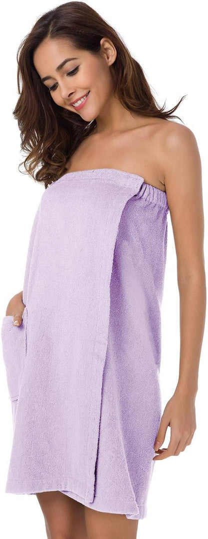 Women Bath Towel Wrap Robe, Soft Cotton Terry Spa Cloth, Plush Adjustable Closure for Shower, Travel, Pool, Gym