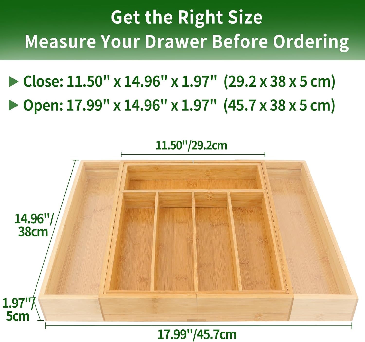 Bamboo Drawer Organizer, Expandable Silverware Drawer Organizer, Cutlery Tray with Dividers for Kitchen Utensils, Medium