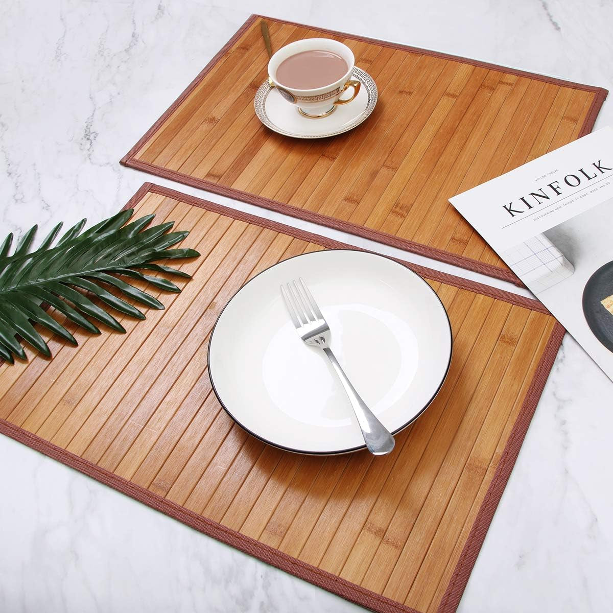 Bamboo Placemats for Dining Table, Placemats Set of 4,Stain-Resistant,Heat-Resistant Place Mats,Durable and Sturdy Dining Place Mats for Kitchen Table 11.5 * 17.5 Inch