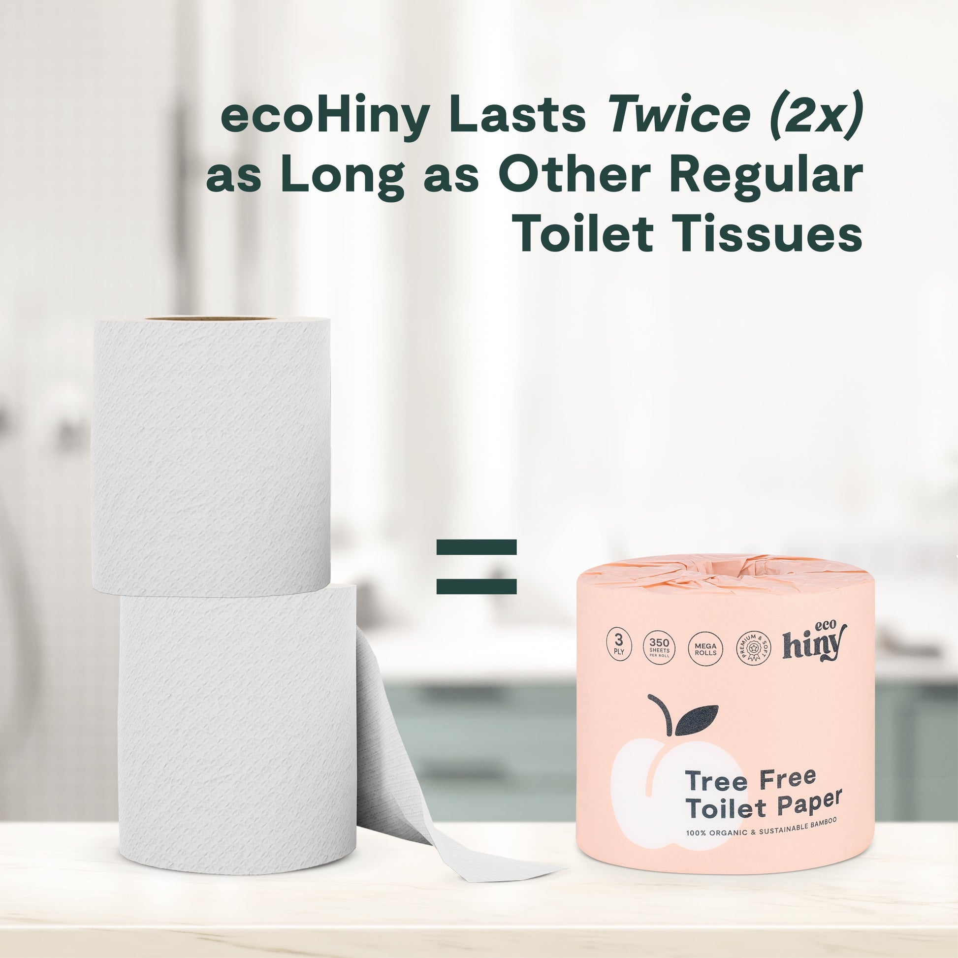 Premium & Soft Bamboo Toilet Paper | 48 Mega Rolls, 3 PLY & 350 Sheets| Tree Free Toilet Tissues | Plastic Free Packaging