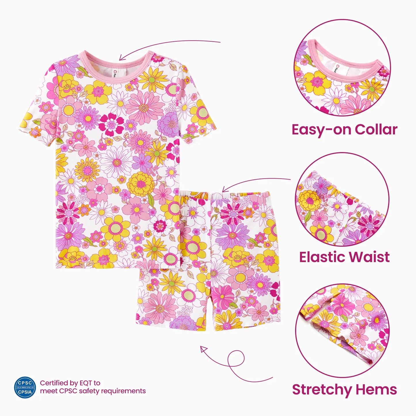 Toddler Girls Pajamas Viscose from Bamboo Kids 2-Piece Pj Set Gifts Short Sleeve Tops Pants Snug Sleepwear Sizes 5T