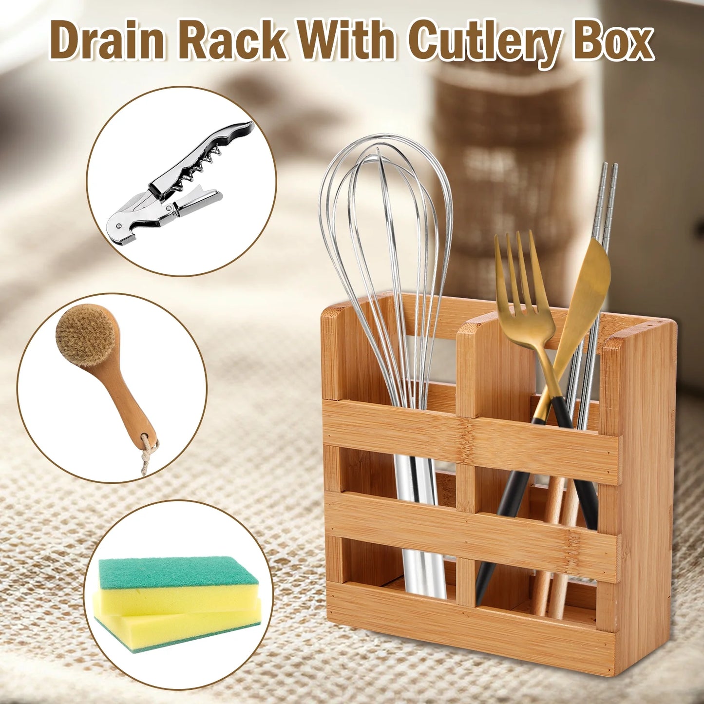 Bamboo Dish Drying Rack with Utensil Holder,Collapsible Wooden Dish Drainer Rack,2-Tier Large Folding Drying Holder for Kitchen Counter