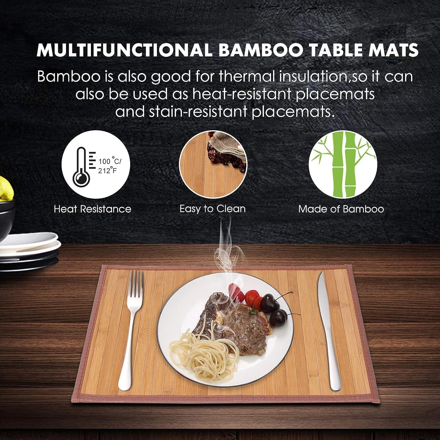 Bamboo Placemats for Dining Table, Placemats Set of 4,Stain-Resistant,Heat-Resistant Place Mats,Durable and Sturdy Dining Place Mats for Kitchen Table 11.5 * 17.5 Inch