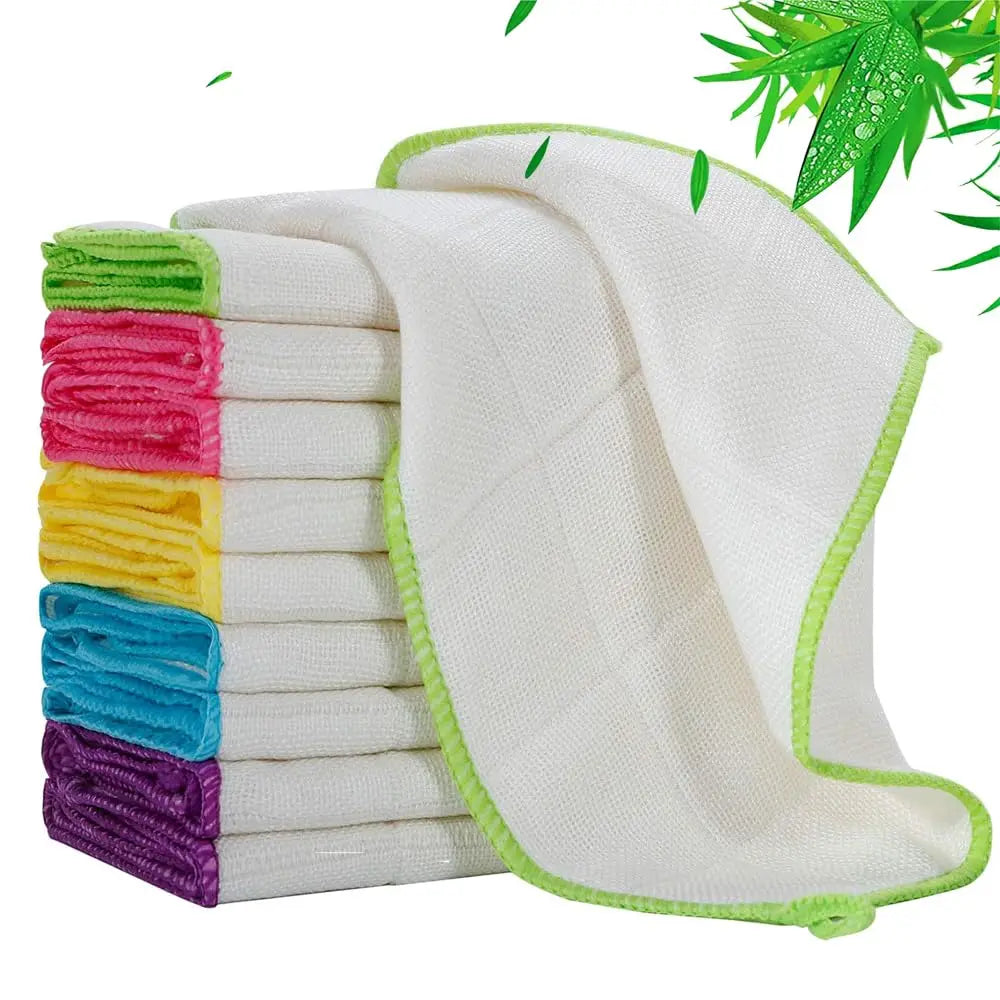 5/10Pcs Dishcloths Bamboo Dish Cloths Towels 12" X 12" Kitchen Wash Cloths Machine Washable Cleaning Cloths Absorbent Rags