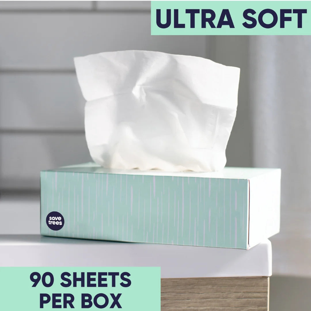 Bamboo Facial Tissues - 12 Bamboo Tissue Boxes, 100 Hypoallergenic Facial Tissues per Box - Unscented, Fragrance-Free