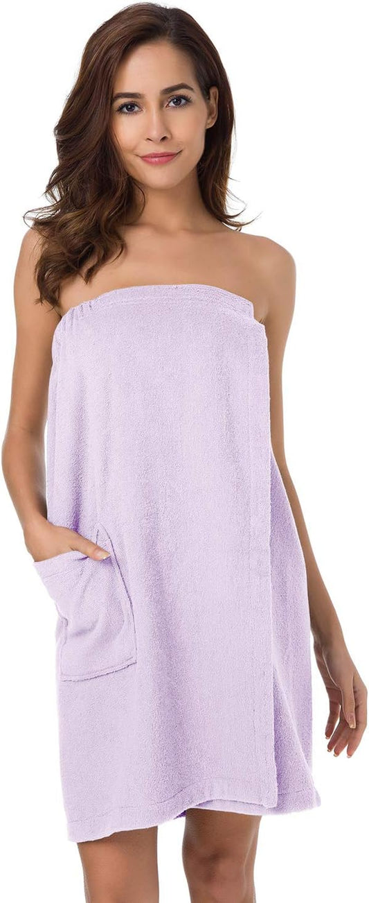 Women Bath Towel Wrap Robe, Soft Cotton Terry Spa Cloth, Plush Adjustable Closure for Shower, Travel, Pool, Gym