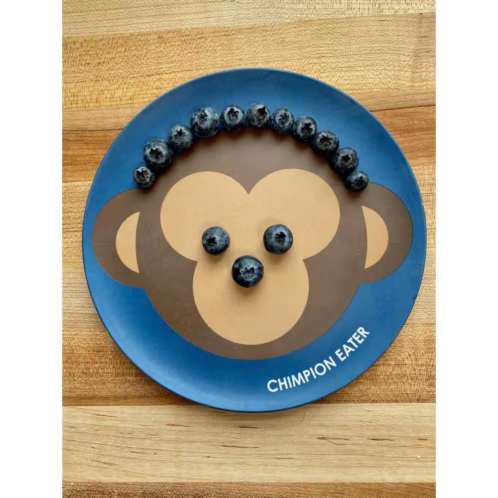 Kids Bamboo Plates, Assorted Animals, Monkey, Pig, Lion, Bear (Set of 4)