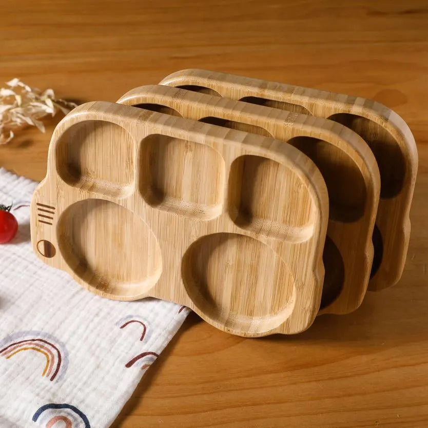 Car Baby Bamboo Suction Plate Bowl and Spoon Set
