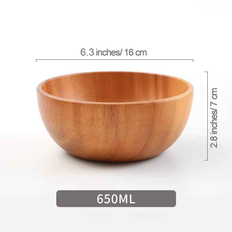 Acacia Wooden Fruit Salad Bowl, Japanese Style Rice Bowl, Single Wooden Ramadan Tableware, Utensils for Kitchen, Wood Soup Bowls