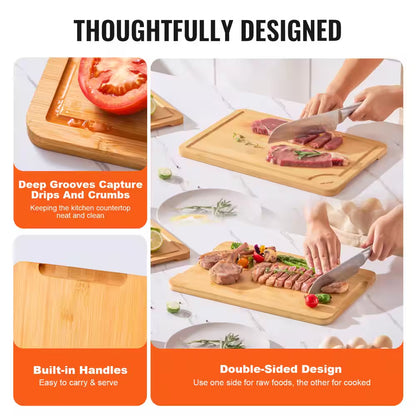 Cutting Board, 3-Pieces, Premium Versatile Bamboo Cutting Board with Food-Grade Oil and Juice Groove, Sturdy and Durable