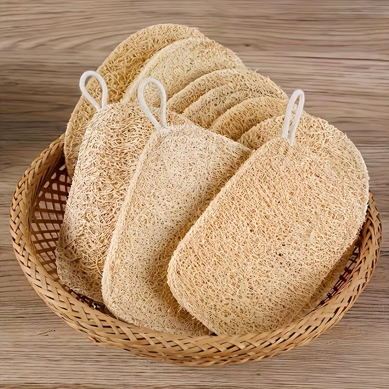 6Pcs Natural Loofah Exfoliating Sponges - Gentle Body Scrubber for Shower & Bath, Bamboo Fiber Cleaning Pads