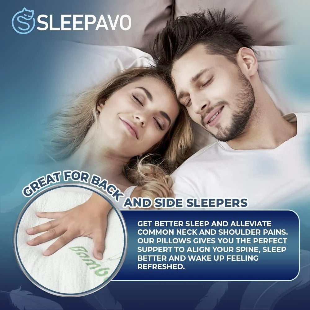 Memory Foam Pillows Queen Size Set of 2 - Cooling Bed Pillows for Sleeping - Back, Stomach, Side Sleeper Firm, Comfy Cool Shredded - 2 Pack, Rayon Derived from Bamboo for Adult, Teen, Kids