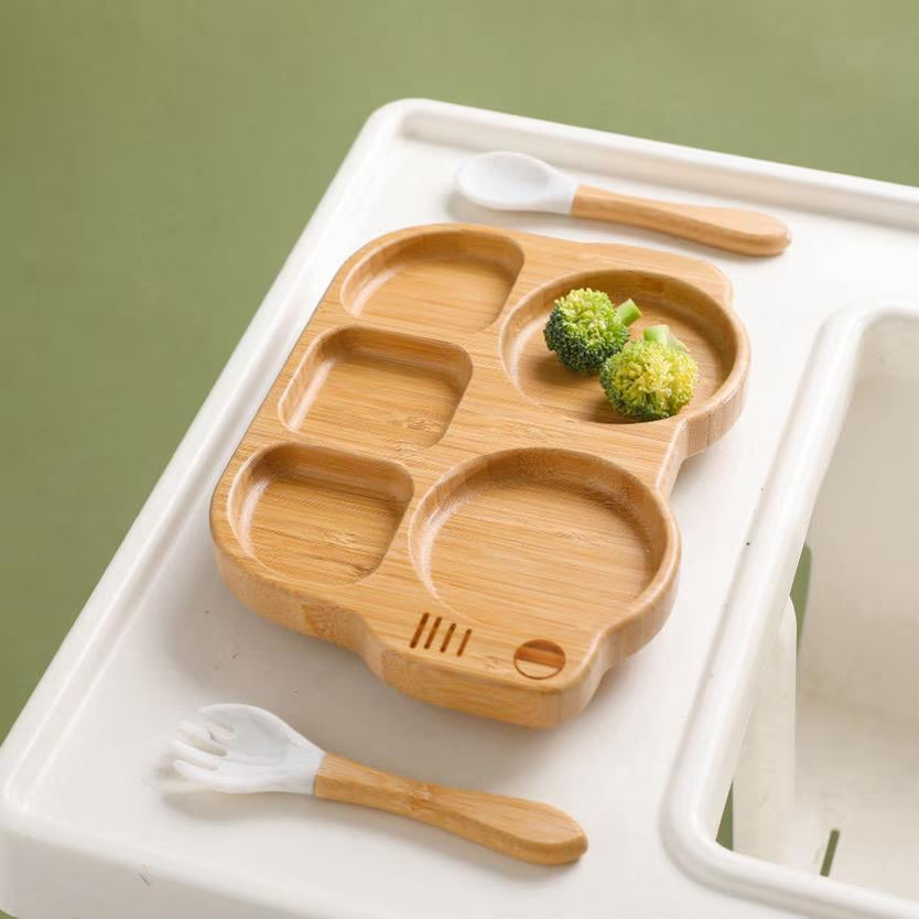 Car Baby Bamboo Suction Plate Bowl and Spoon Set
