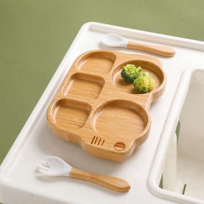 Car Baby Bamboo Suction Plate Bowl and Spoon Set