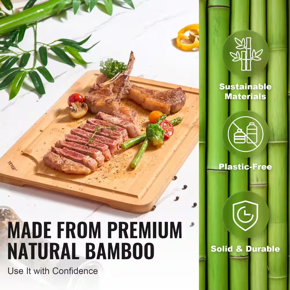 Cutting Board, 3-Pieces, Premium Versatile Bamboo Cutting Board with Food-Grade Oil and Juice Groove, Sturdy and Durable