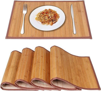 Bamboo Placemats for Dining Table, Placemats Set of 4,Stain-Resistant,Heat-Resistant Place Mats,Durable and Sturdy Dining Place Mats for Kitchen Table 11.5 * 17.5 Inch