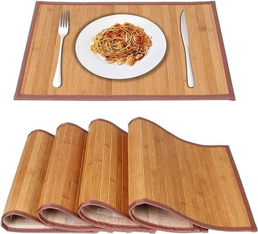 Bamboo Placemats for Dining Table, Placemats Set of 4,Stain-Resistant,Heat-Resistant Place Mats,Durable and Sturdy Dining Place Mats for Kitchen Table 11.5 * 17.5 Inch