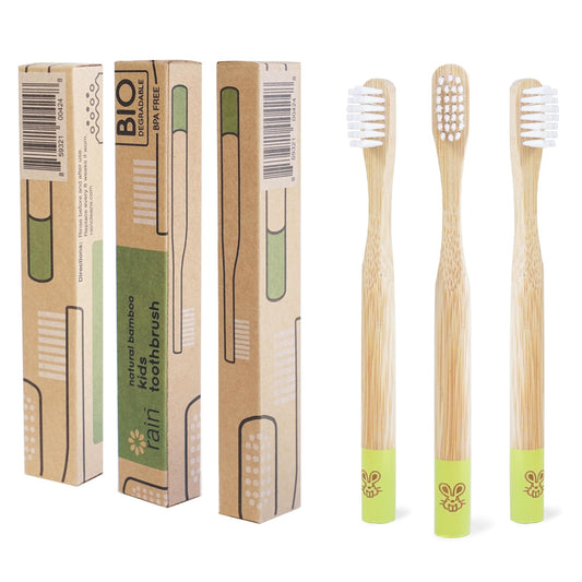 Organic Bamboo Baby Kids Toothbrush - 100% Safe Infant Toddler Toothbrush 6 to 12 Months and Up, Natural Bpa-Free Biodegradable Wood Extra Soft Bristles Children'S Dental Care (3 Pack)