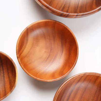Acacia Wooden Fruit Salad Bowl, Japanese Style Rice Bowl, Single Wooden Ramadan Tableware, Utensils for Kitchen, Wood Soup Bowls