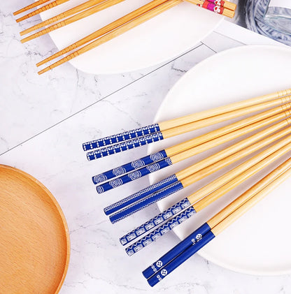 5Pairs Japanese Bamboo Chopsticks for Sushi Non-Slip Food Sticks Hot Pot Reusable Chinese Chopsticks Tableware Kitchen Tools