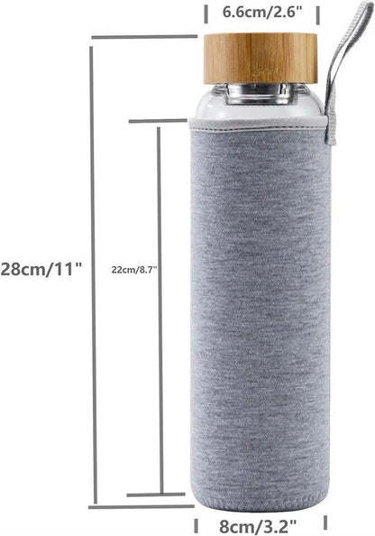Glass Water Bottle 32 Oz Wide Mouth with Sleeve Bamboo Lid 1 Litre Motivational