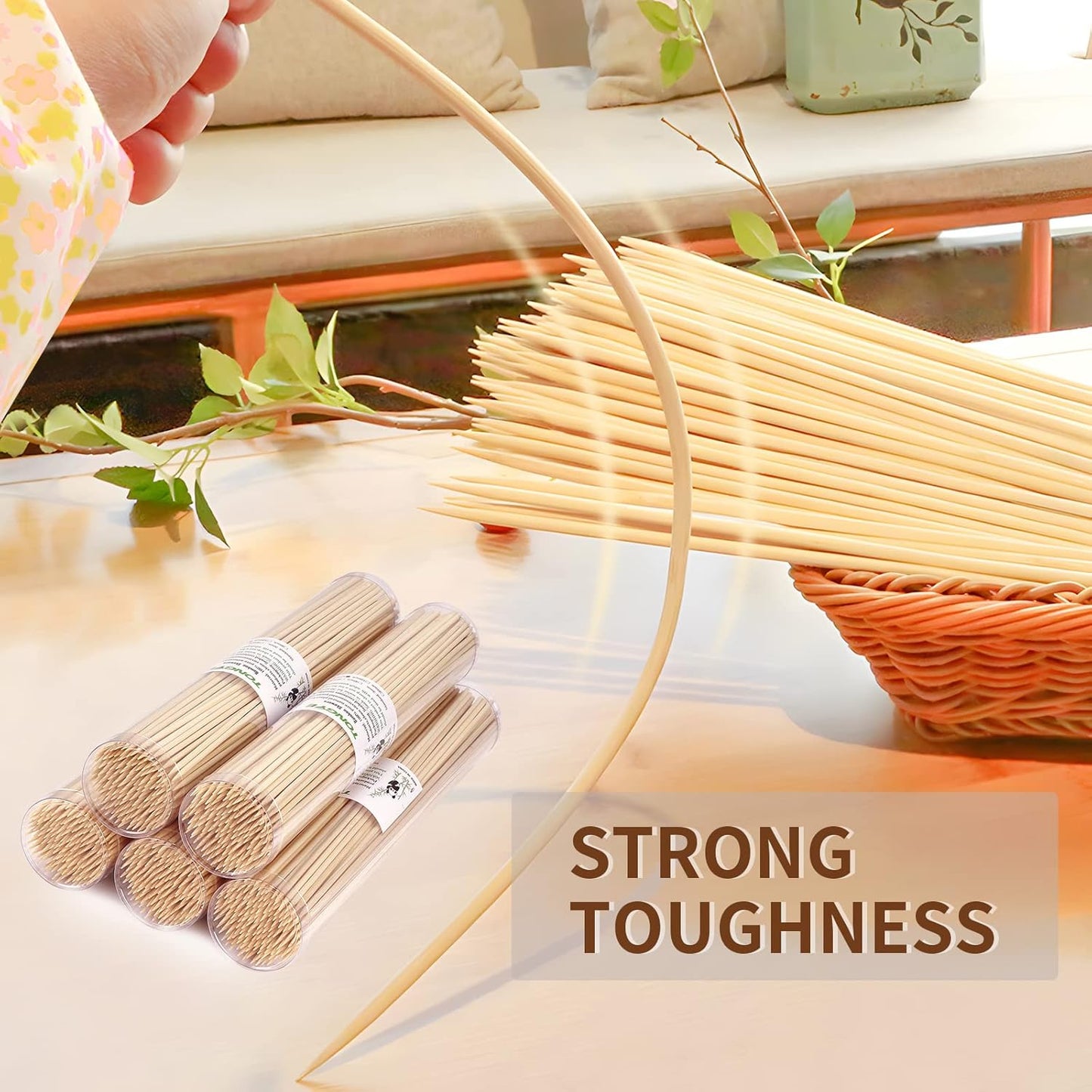 [100 PCS] 10 Inch Bamboo Skewers, Premium Wooden Skewers without Splinters, Skewers for Grilling, BBQ, Appetizer, Fruit Kabobs, Chocolate Fountain, Cocktail Toothpicks, and Food Skewer Sticks.