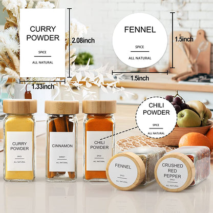 Glass Spice Jars with 398 Labels, 24 Pcs 4Oz Spice Containers with Bamboo Lids, Square Spice Bottles with Shaker Lids,Spice Organization for Cabinet,Drawer,Rack,Seasoning Organizer