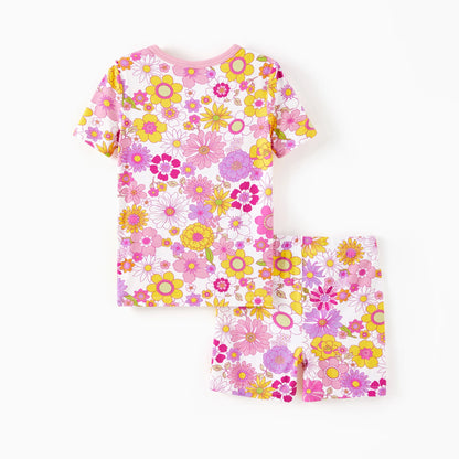 Toddler Girls Pajamas Viscose from Bamboo Kids 2-Piece Pj Set Gifts Short Sleeve Tops Pants Snug Sleepwear Sizes 5T