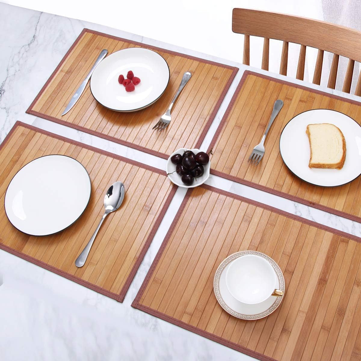 Bamboo Placemats for Dining Table, Placemats Set of 4,Stain-Resistant,Heat-Resistant Place Mats,Durable and Sturdy Dining Place Mats for Kitchen Table 11.5 * 17.5 Inch