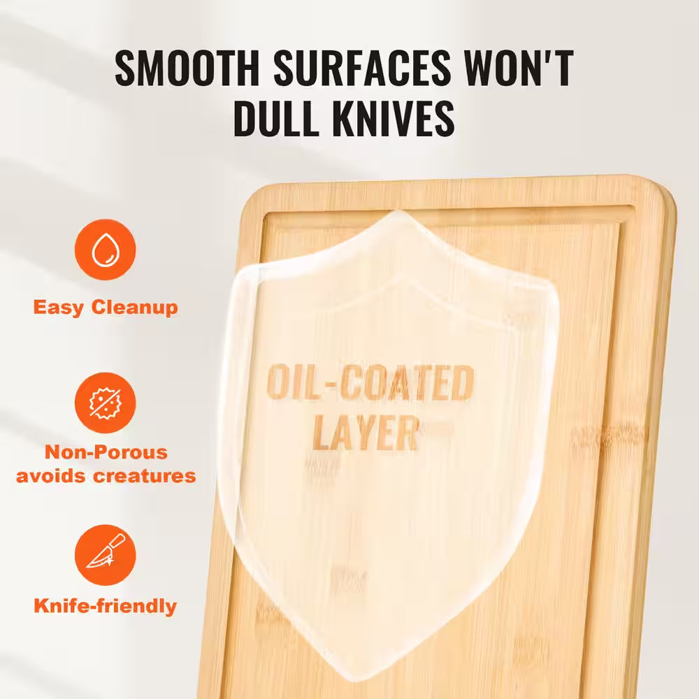 Cutting Board, 3-Pieces, Premium Versatile Bamboo Cutting Board with Food-Grade Oil and Juice Groove, Sturdy and Durable