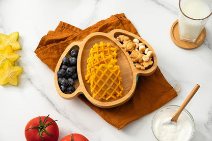 Toddler Plates, Bamboo Baby Suction Plates, Bamboo Suction Plates for Toddlers, Stay Put Feeding Plates, Wooden Divided Plate, Baby Dishes, Kids Plates, BPA Free | Max_Blue
