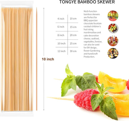 [100 PCS] 10 Inch Bamboo Skewers, Premium Wooden Skewers without Splinters, Skewers for Grilling, BBQ, Appetizer, Fruit Kabobs, Chocolate Fountain, Cocktail Toothpicks, and Food Skewer Sticks.