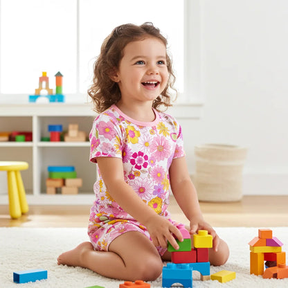 Toddler Girls Pajamas Viscose from Bamboo Kids 2-Piece Pj Set Gifts Short Sleeve Tops Pants Snug Sleepwear Sizes 5T